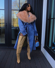 Fur Collar Trench Denim Coat Fashion Closet Clothing