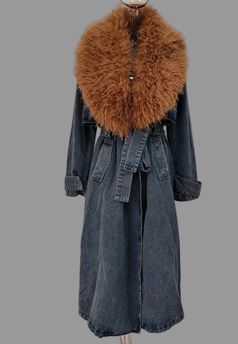 Fur Collar Trench Denim Coat Fashion Closet Clothing