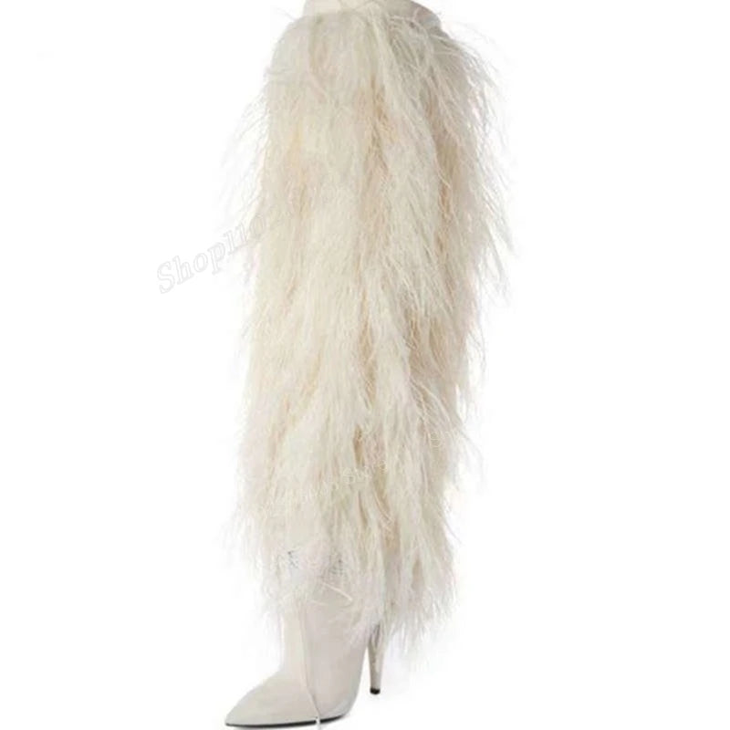 Furry Pointy Toe Boots Fashion Closet Clothing