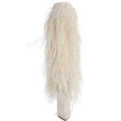 Furry Pointy Toe Boots Fashion Closet Clothing