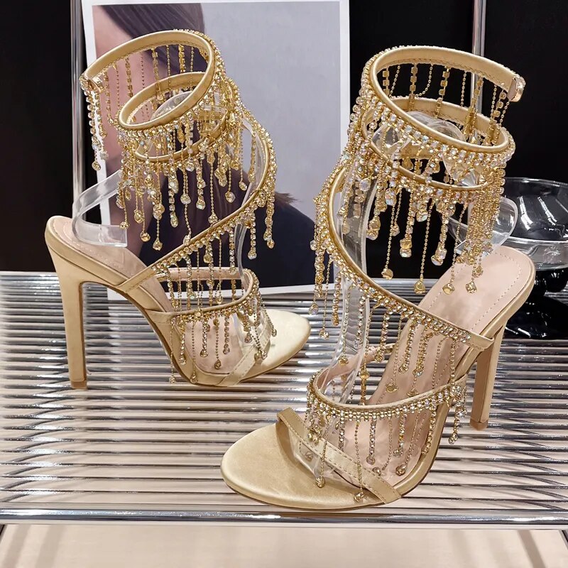 Golden Crystal High Heels Fashion Closet Clothing