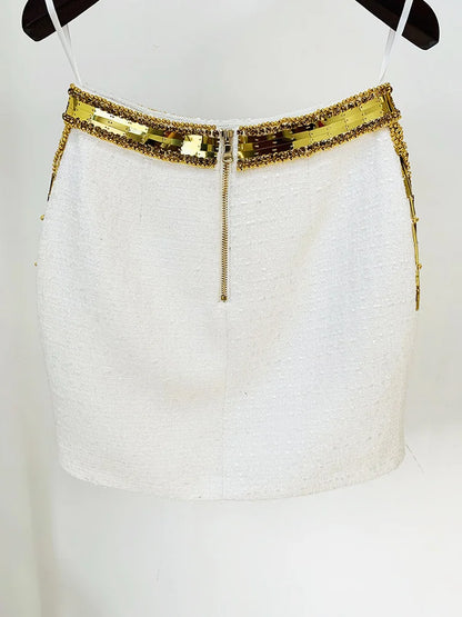 Golden Mini Skirt Set Fashion Closet Clothing