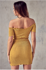 Golden Ruched Mini Dress- Lime Fashion Closet Clothing