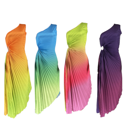 Gradient Pleated Maxi Dress Fashion Closet Clothing