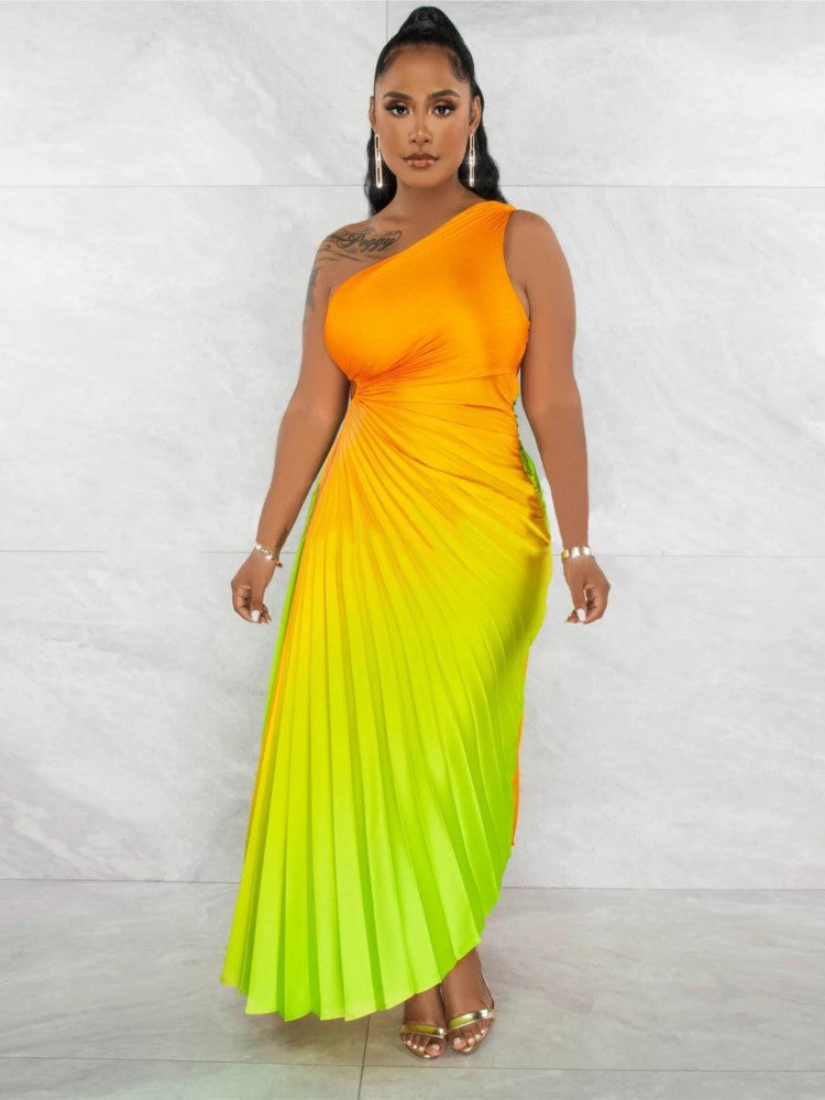 Gradient Pleated Maxi Dress Fashion Closet Clothing