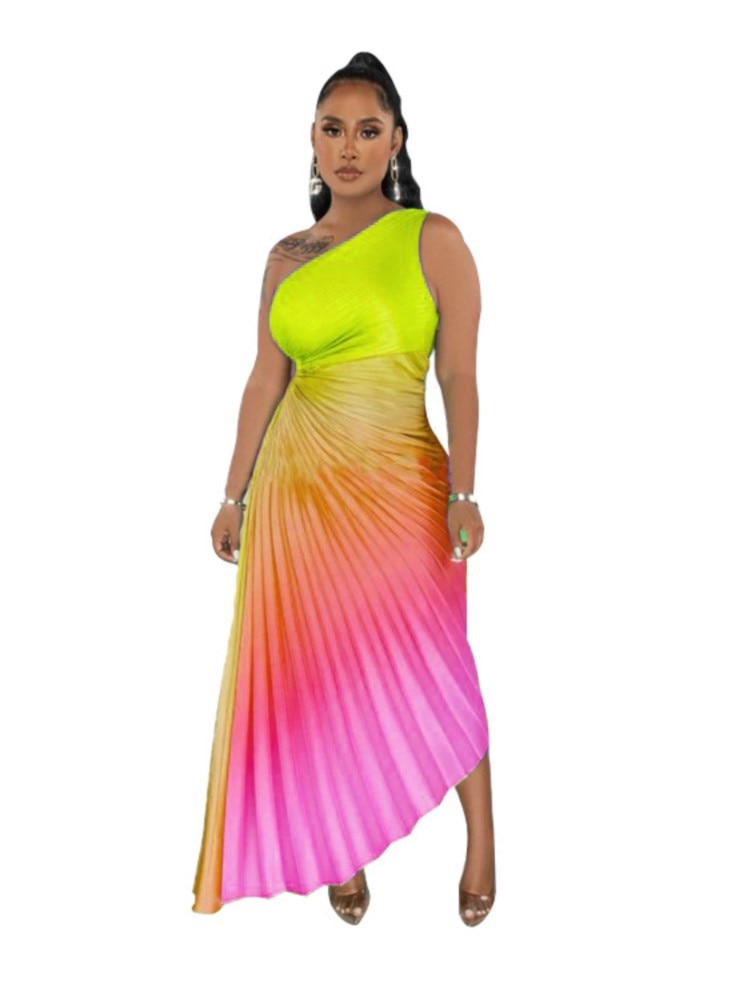 Gradient Pleated Maxi Dress Fashion Closet Clothing