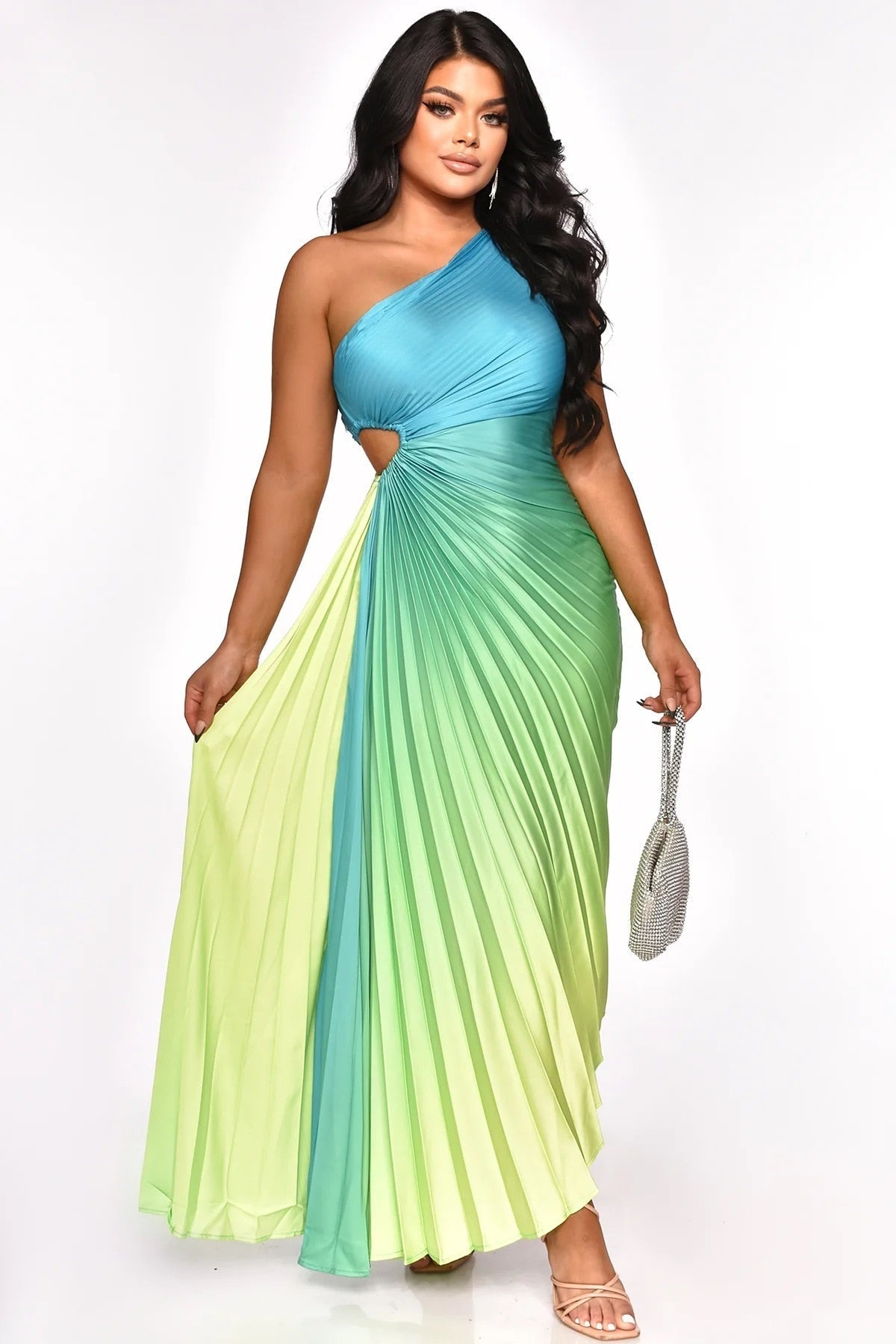 Gradient Pleated Maxi Dress Fashion Closet Clothing