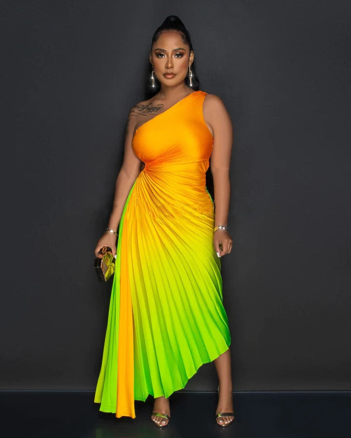 Gradient Pleated Maxi Dress Fashion Closet Clothing