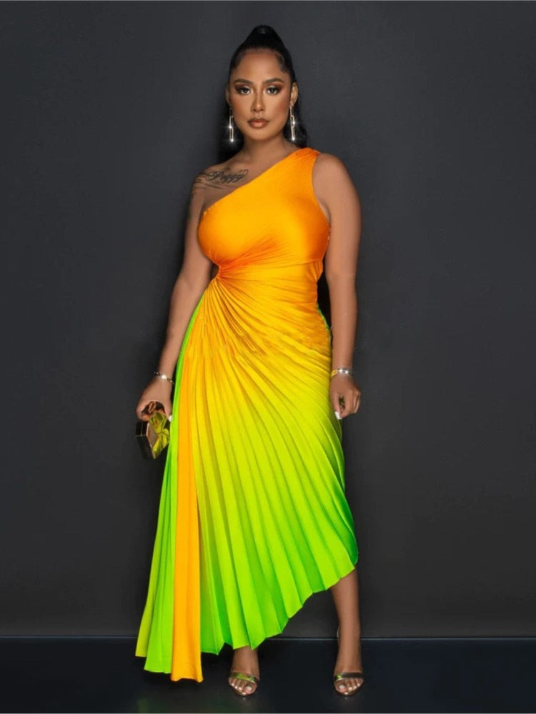 Gradient Pleated Maxi Dress Fashion Closet Clothing