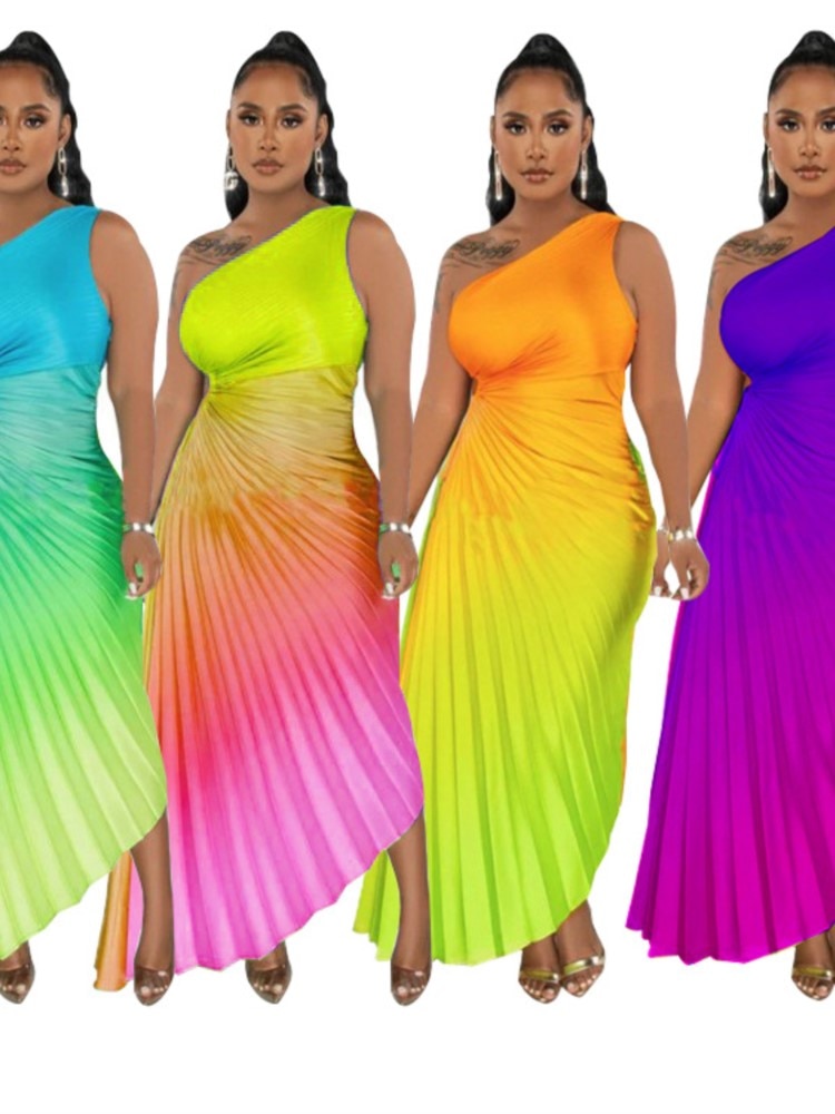 Gradient Pleated Maxi Dress Fashion Closet Clothing