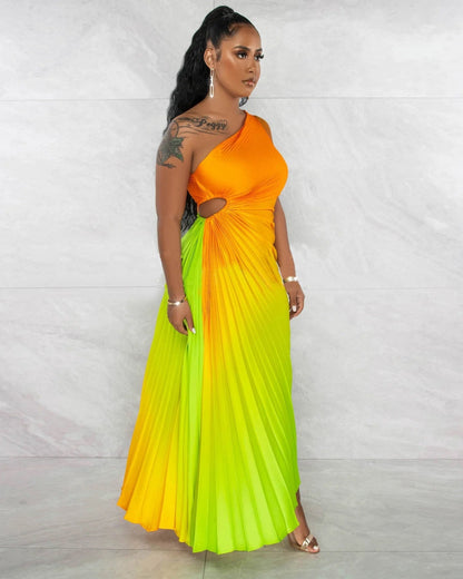 Gradient Pleated Maxi Dress Fashion Closet Clothing