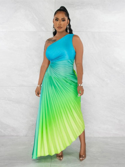 Gradient Pleated Maxi Dress Fashion Closet Clothing