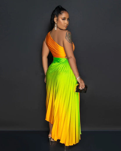 Gradient Pleated Maxi Dress Fashion Closet Clothing