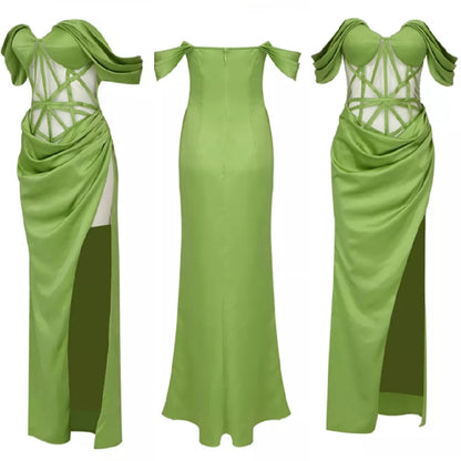 Green Off Shoulder Maxi Dress Fashion Closet Clothing