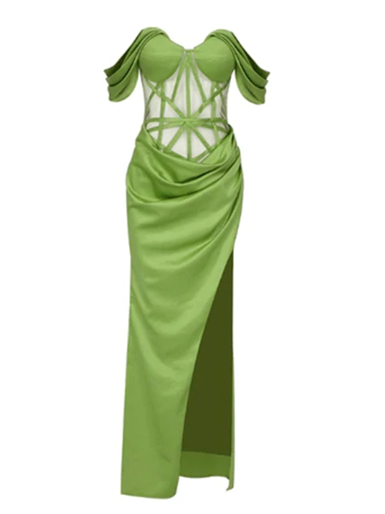 Green Off Shoulder Maxi Dress Fashion Closet Clothing