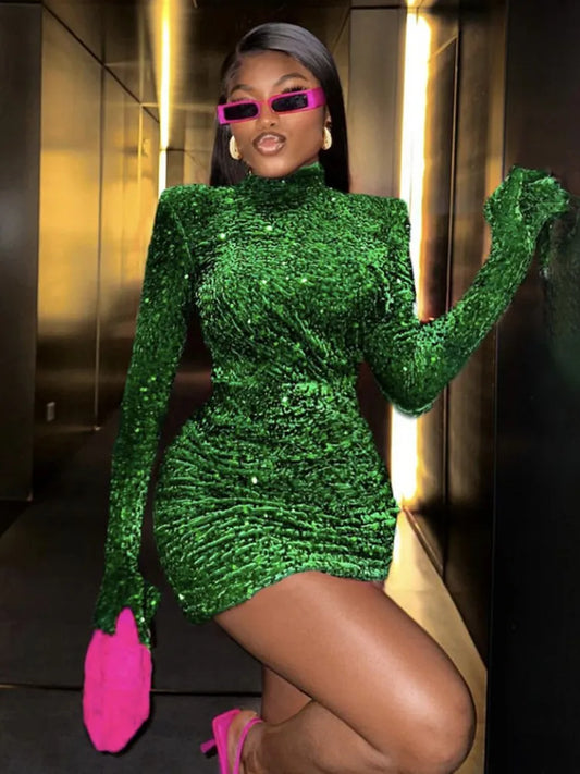 Green Sequins Mini Dress Fashion Closet Clothing