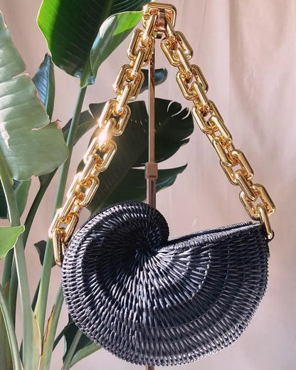 Rattan Conch Shoulder Handbags