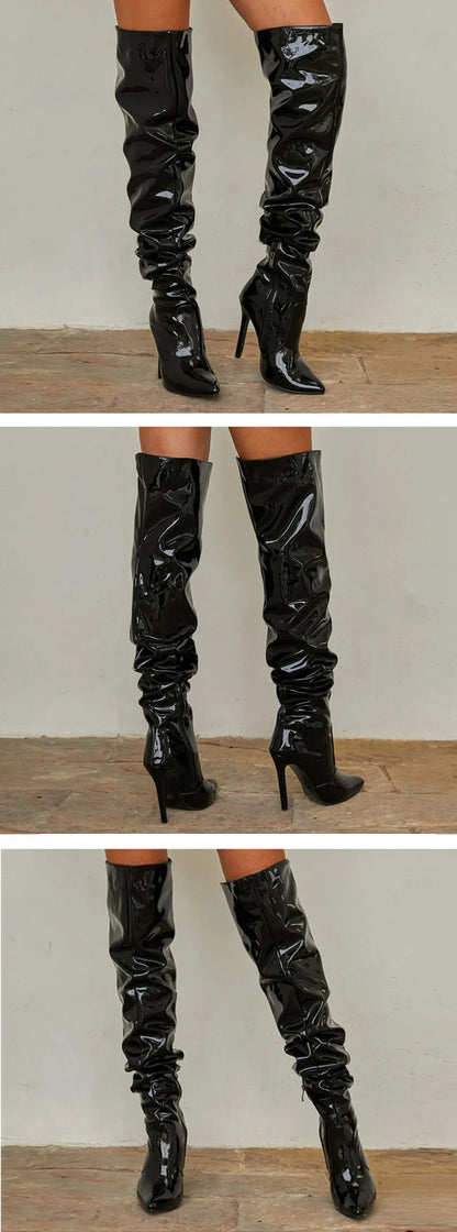 Kam Leather Pleated Knee Boots