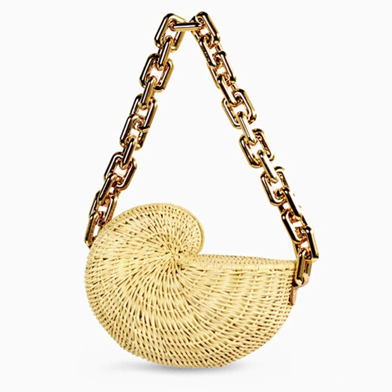 Rattan Conch Shoulder Handbags