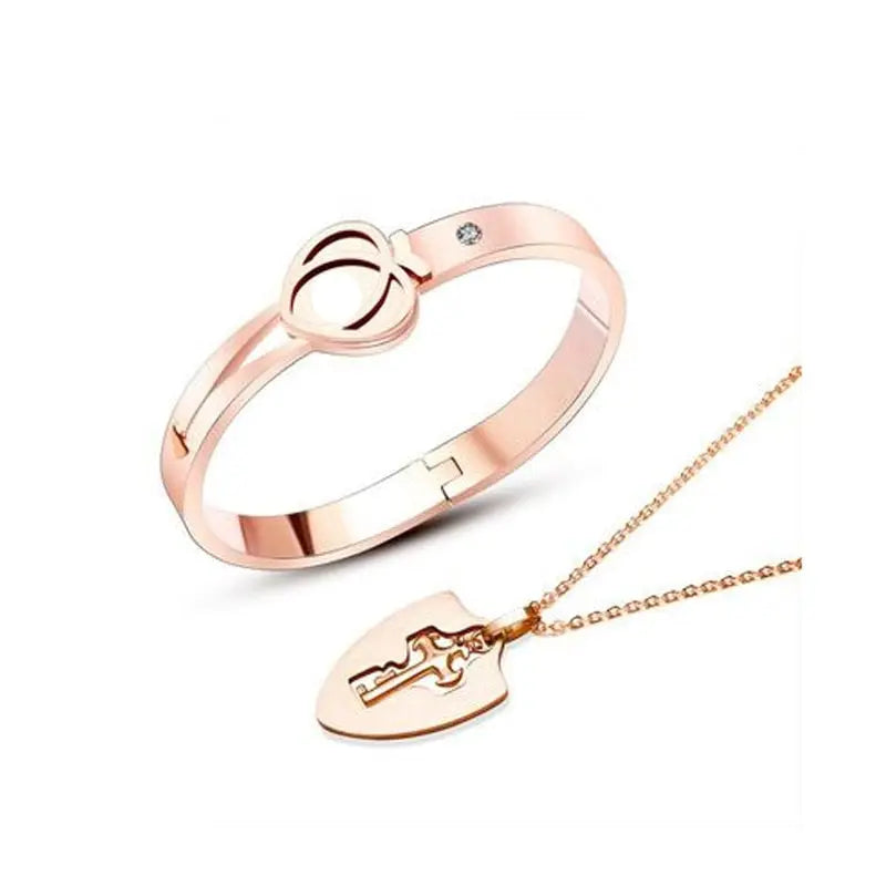 Heart Love Lock Bracelet With Key and Necklace Fashion Closet Clothing