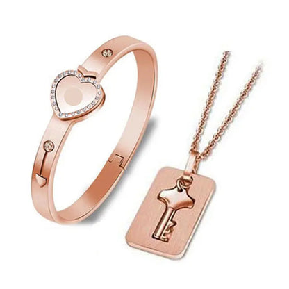 Heart Love Lock Bracelet With Key and Necklace Fashion Closet Clothing