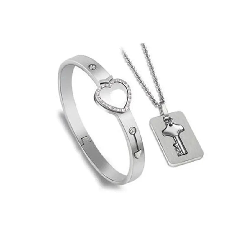 Heart Love Lock Bracelet With Key and Necklace Fashion Closet Clothing