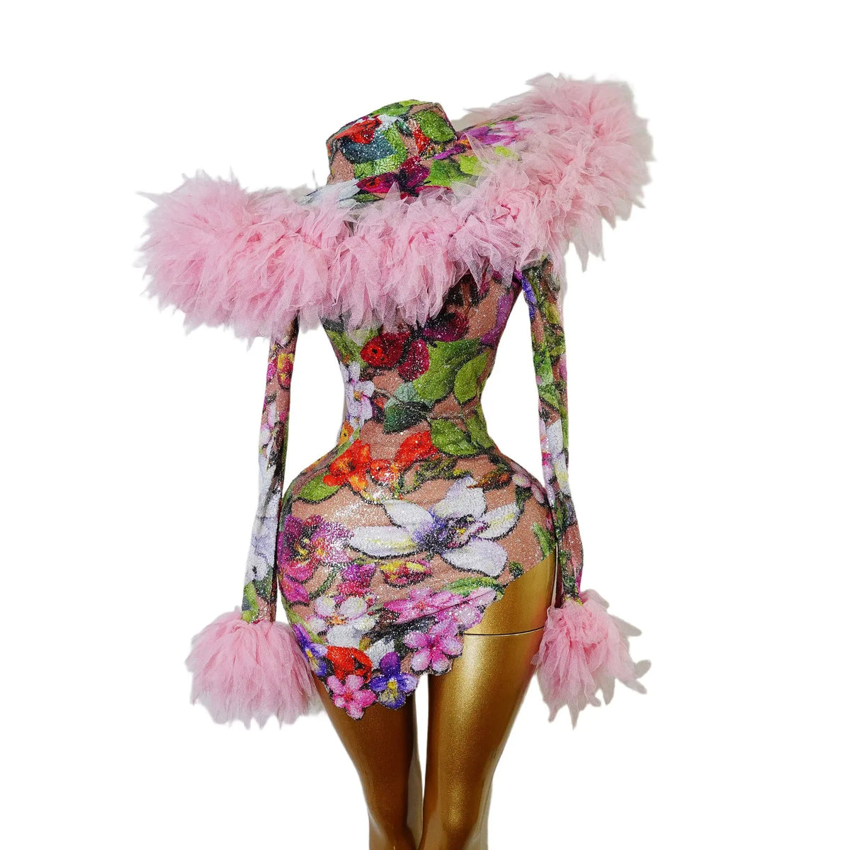 Luxury Floral Sequin Ruffle Dress