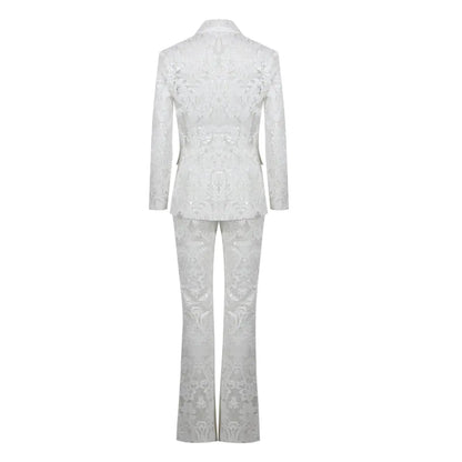 Hillary Lace Sequined Blazer Pants Set Fashion Closet Clothing