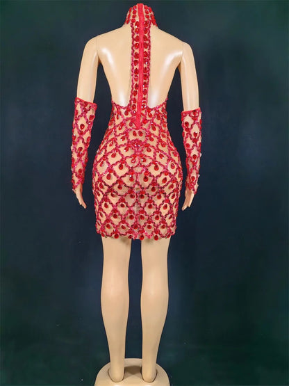 Hillary Rhinestones Mesh Dress Fashion Closet Clothing