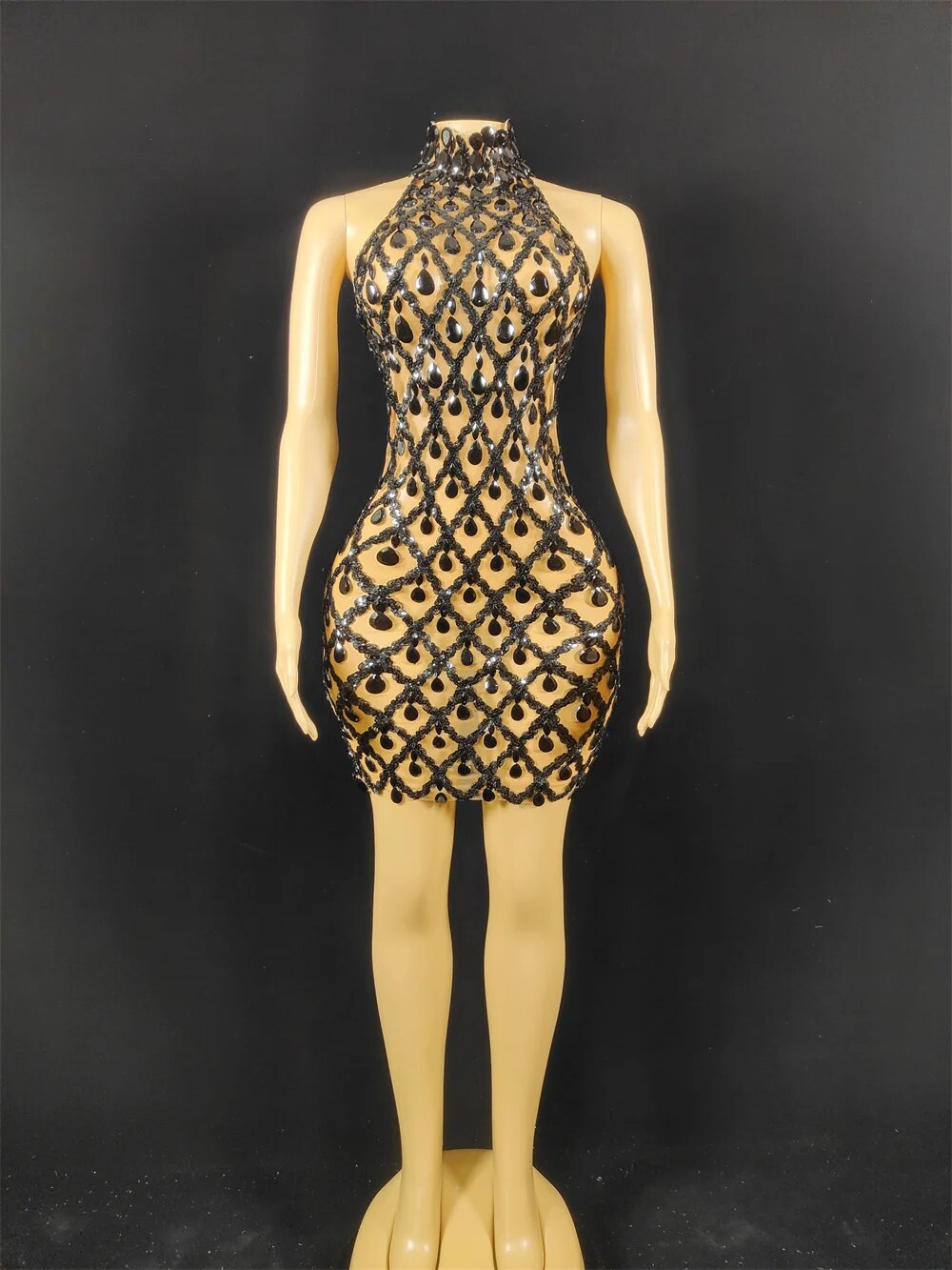 Hillary Rhinestones Mesh Dress Fashion Closet Clothing