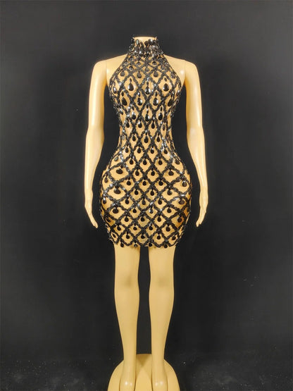 Hillary Rhinestones Mesh Dress Fashion Closet Clothing