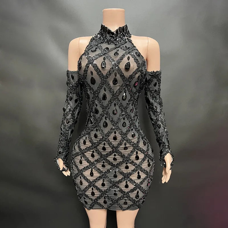 Hillary Rhinestones Mesh Dress Fashion Closet Clothing