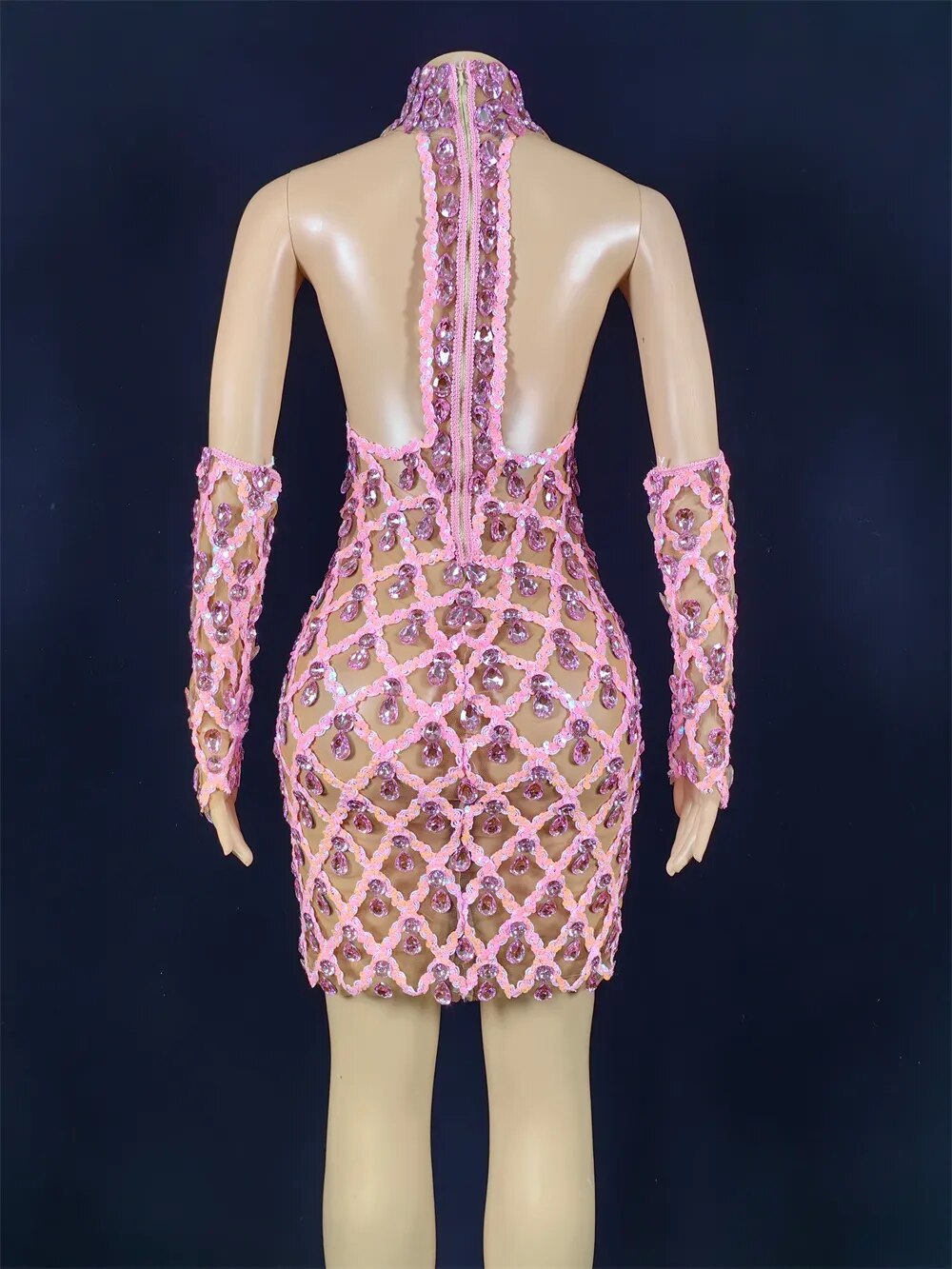 Hillary Rhinestones Mesh Dress Fashion Closet Clothing