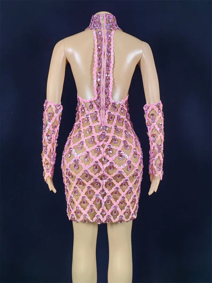 Hillary Rhinestones Mesh Dress Fashion Closet Clothing