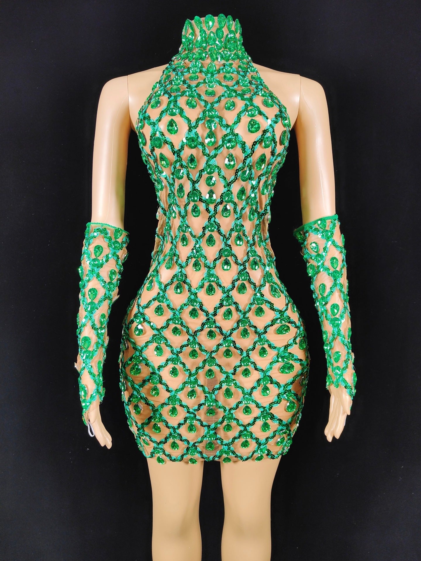 Hillary Rhinestones Mesh Dress Fashion Closet Clothing