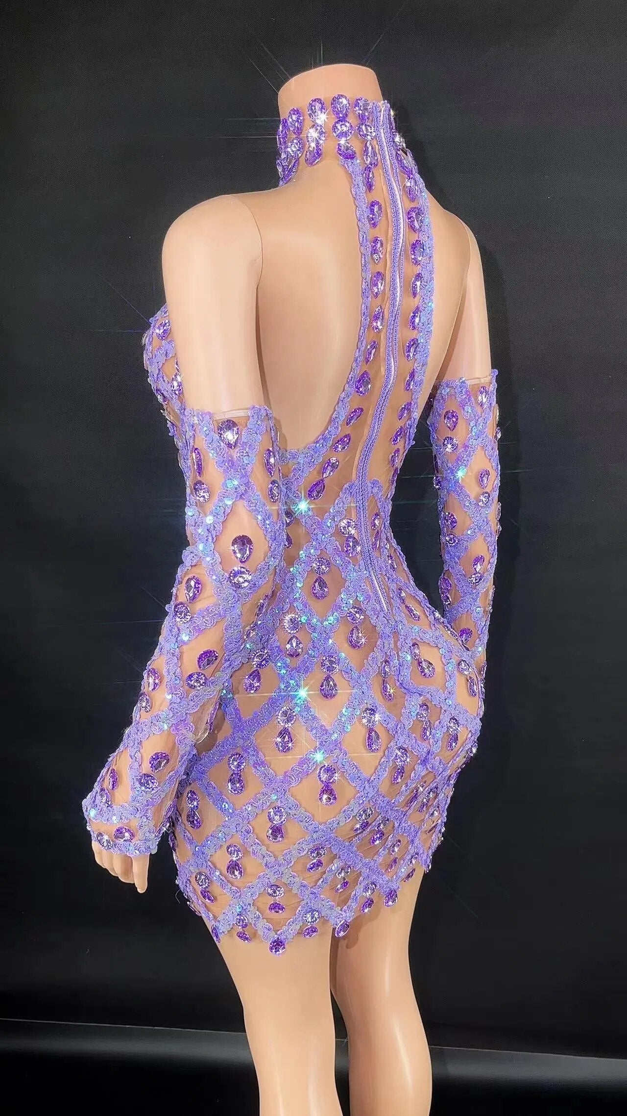 Hillary Rhinestones Mesh Dress Fashion Closet Clothing