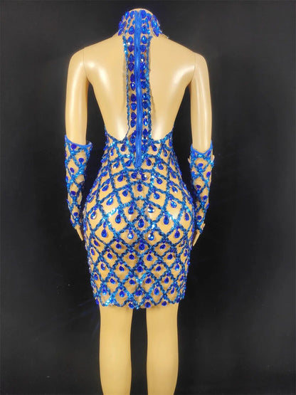 Hillary Rhinestones Mesh Dress Fashion Closet Clothing