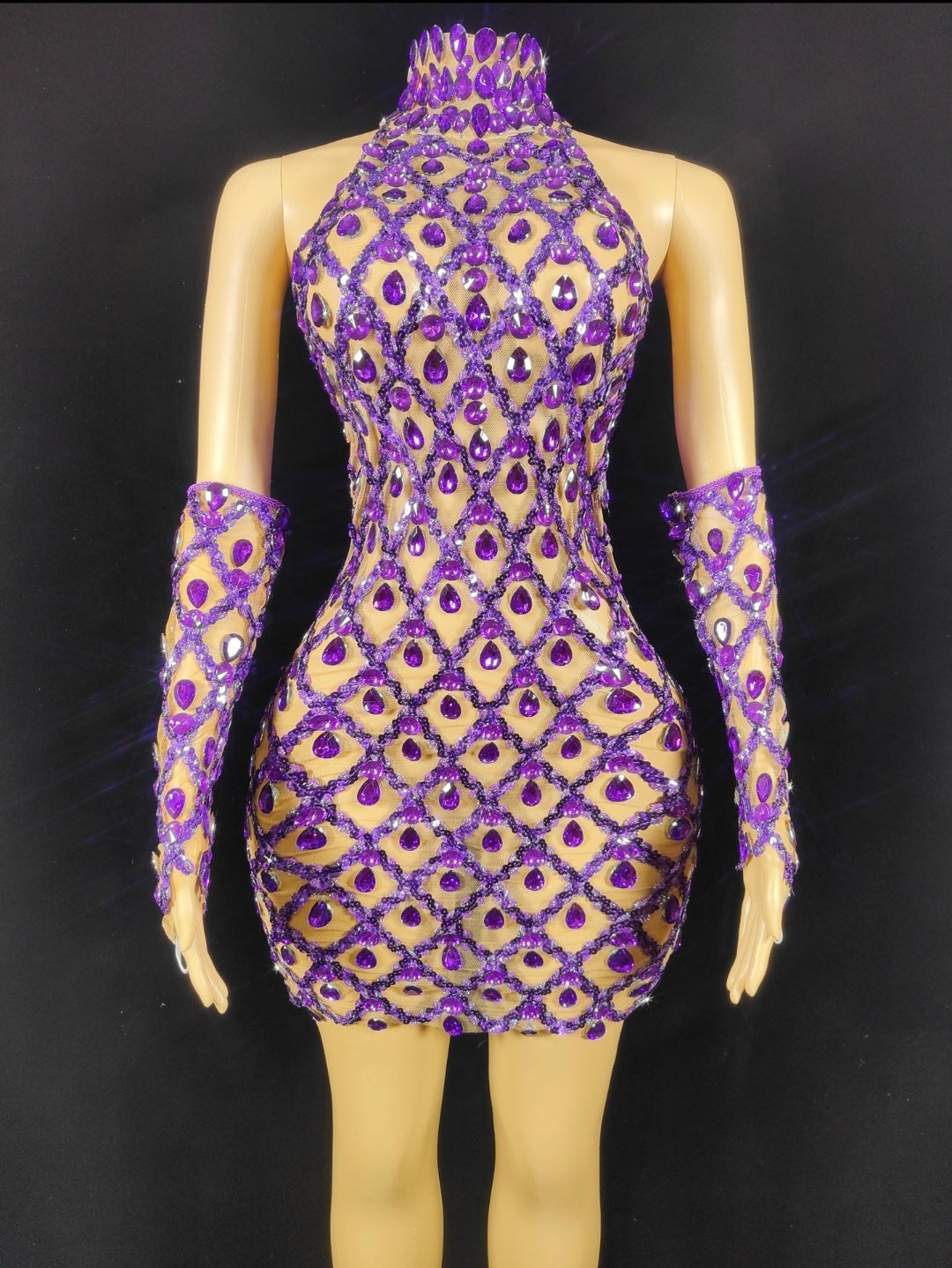 Hillary Rhinestones Mesh Dress Fashion Closet Clothing