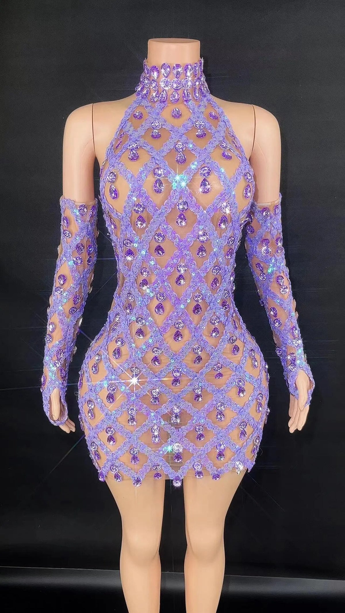 Hillary Rhinestones Mesh Dress Fashion Closet Clothing
