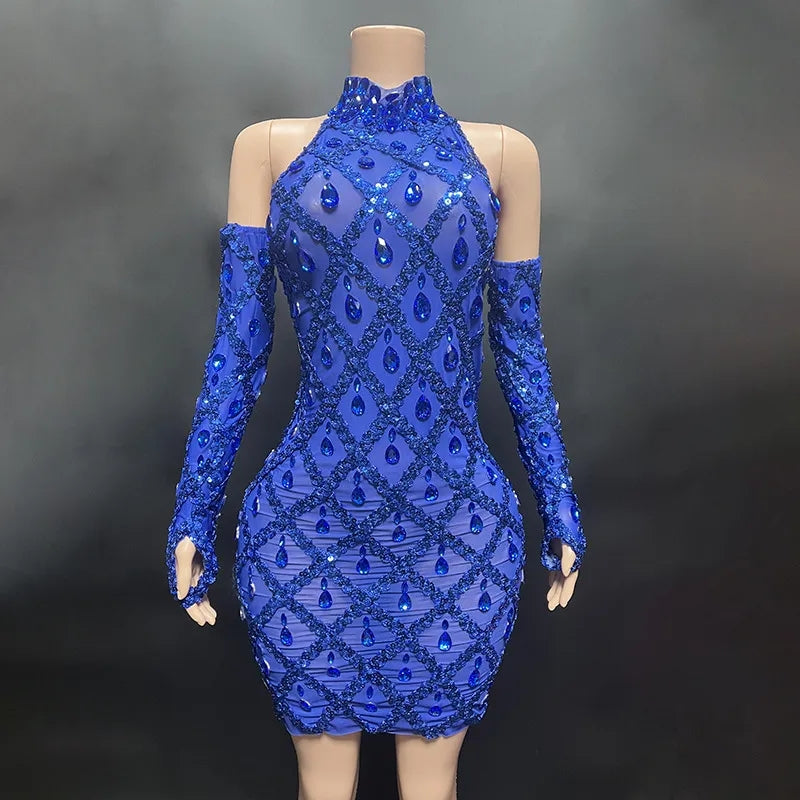 Hillary Rhinestones Mesh Dress Fashion Closet Clothing