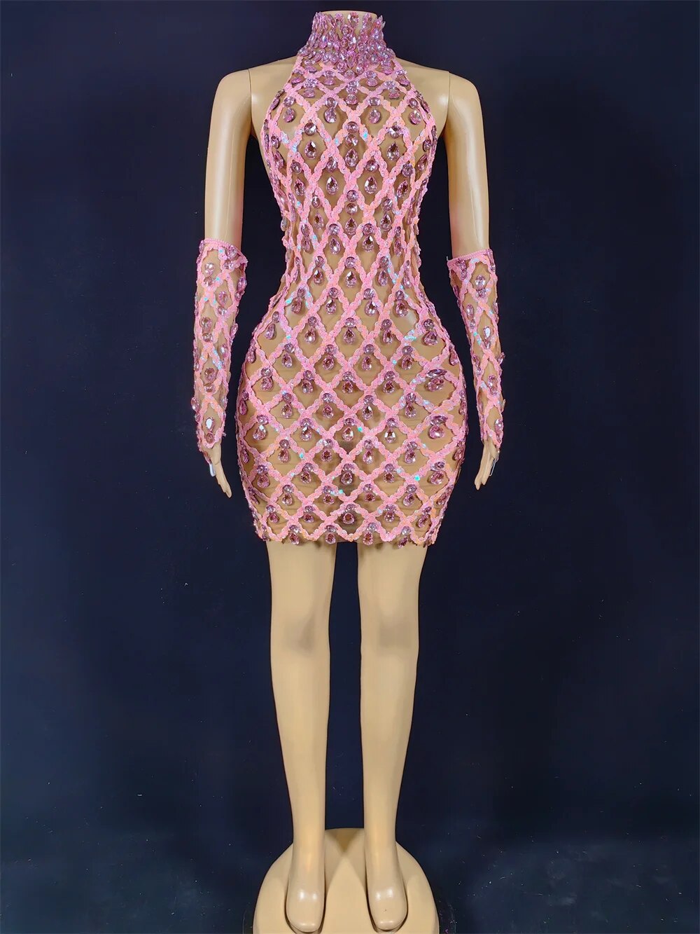 Hillary Rhinestones Mesh Dress Fashion Closet Clothing