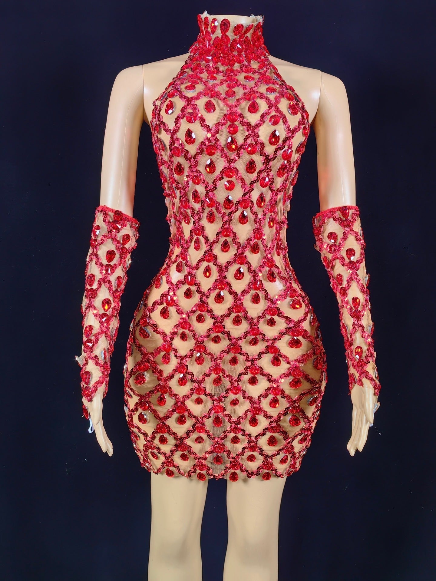 Hillary Rhinestones Mesh Dress Fashion Closet Clothing