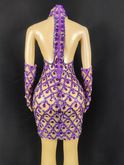 Hillary Rhinestones Mesh Dress Fashion Closet Clothing