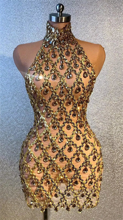 Hillary Rhinestones Mesh Dress Fashion Closet Clothing