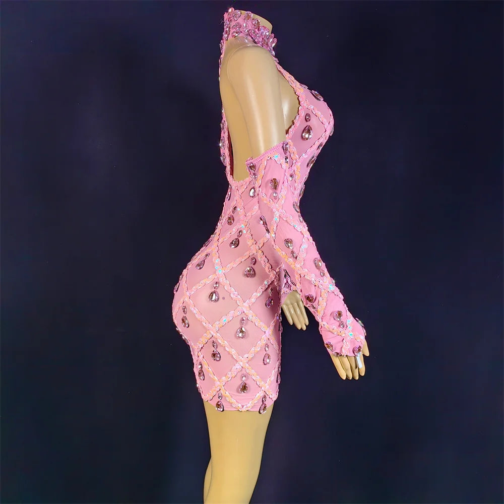 Hillary Rhinestones Mesh Dress Fashion Closet Clothing