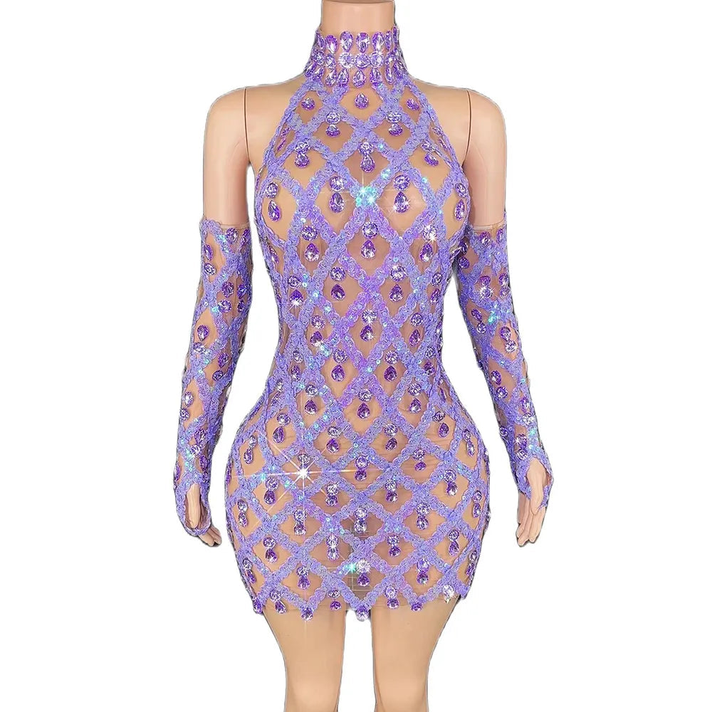 Hillary Rhinestones Mesh Dress Fashion Closet Clothing