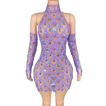 Hillary Rhinestones Mesh Dress Fashion Closet Clothing