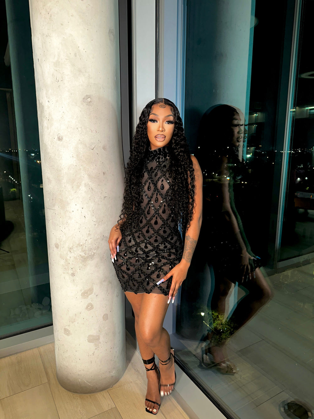 Hillary Rhinestones Mesh Dress Fashion Closet Clothing