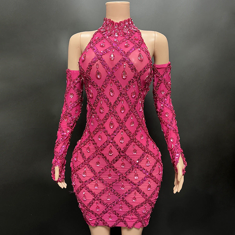 Hillary Rhinestones Mesh Dress Fashion Closet Clothing