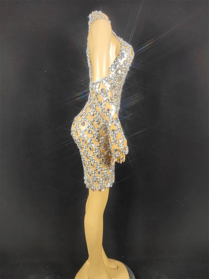 Hillary Rhinestones Mesh Dress Fashion Closet Clothing